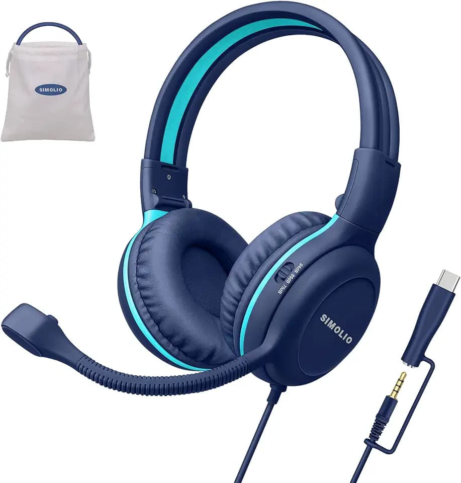 SIMOLIO-USB-C-Wired-Headphone for-School with Boom-Microphone & Mute Button