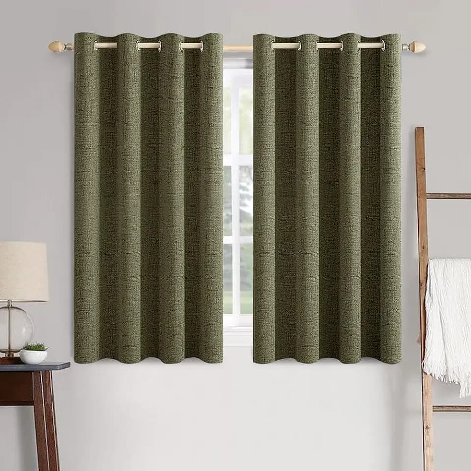 MIULEE 100% Blackout Linen Curtains for Bedroom 52x63 Light Olive Green