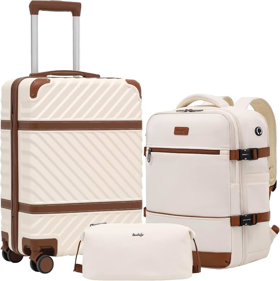 Coolife PC Hardshell Luggage, TSA Lock, Spinner, 3-Piece Set with Backpack