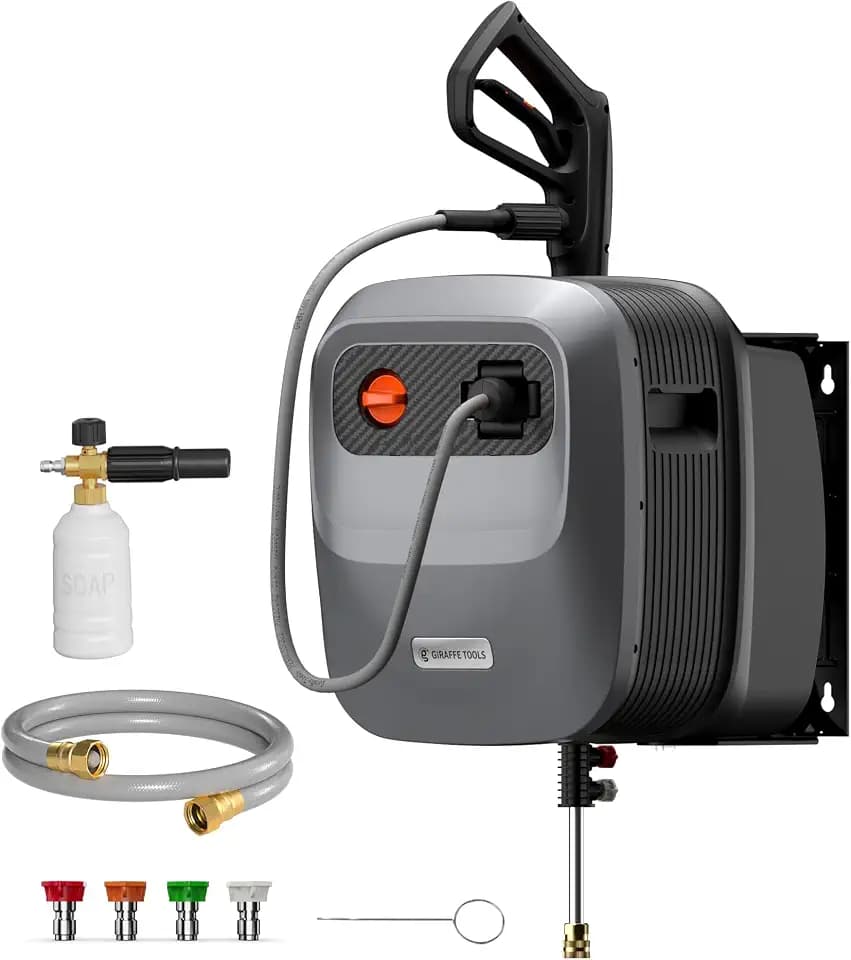 Giraffe Tools Grandfalls Retractable Wall Mount Pressure Washer G20, 65FT