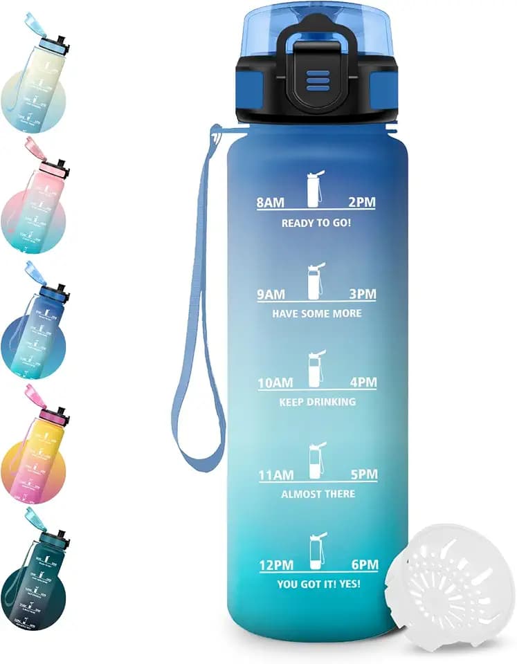 Trinkflasche mit Filter 500ml, Trinkflasche mit Zeitmarkierungen, Wasserflasche Auslaufsicher, Kohlensäure Geeignet, für Camping, Schule, Büro