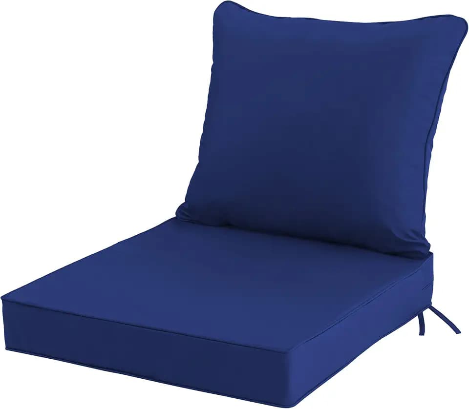 24x24 Inch Outdoor Chair Cushion with Removable Cover, Patio Furniture Cushion - Water-Repellent, Fade-Resistant, Non-Slip Bottom & Straps, Replacement for Deep Seat Sofa & Couch - Navy