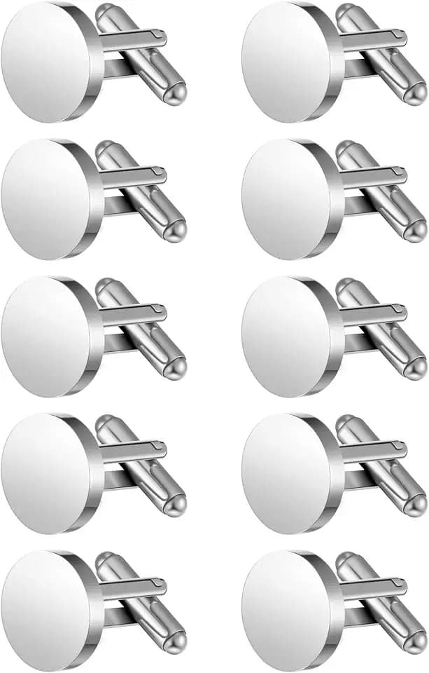 Newcotte 5 Pairs Cufflinks for Men Round Silver Cufflinks Mens Classic Stainless Steel Cuff Links Set for Wedding Gifts
