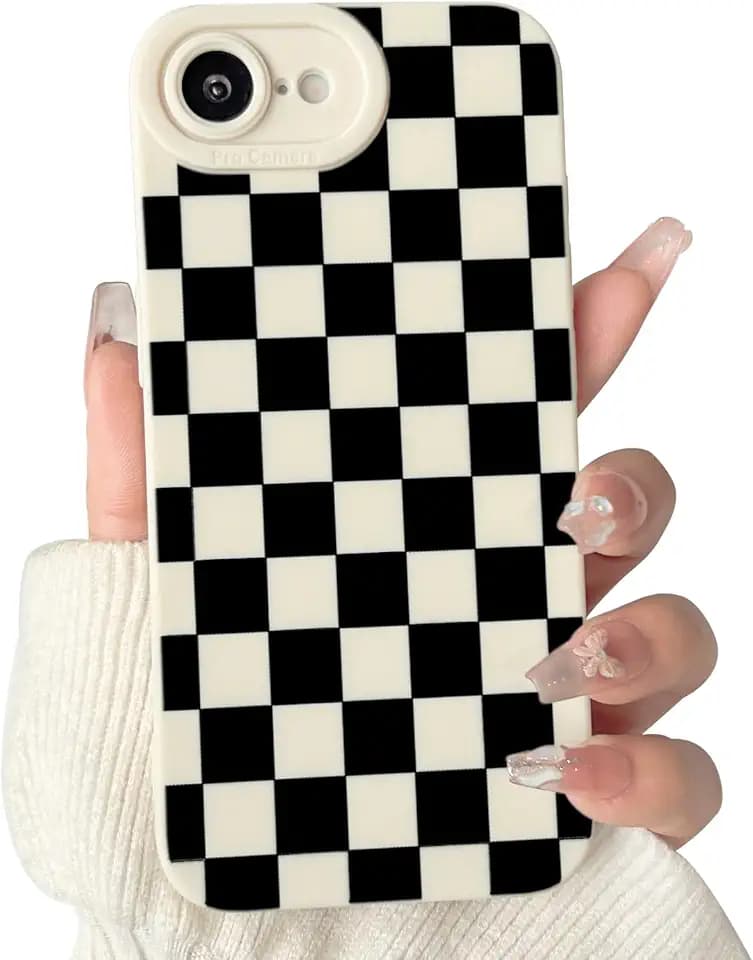 Lovmooful for iPhone 16e/17e Case Cute Lattice Plaid Design-White&Black