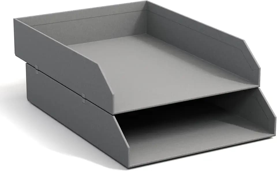 BIGSO Hakan 2er-Set Briefablage A4 – Aufbewahrungsbox stapelbar mit Griff – Schreibtischablage für Briefe, Dokumente & Unterlagen – Ordnungssystem aus Faserplatte mit Papier – Grau