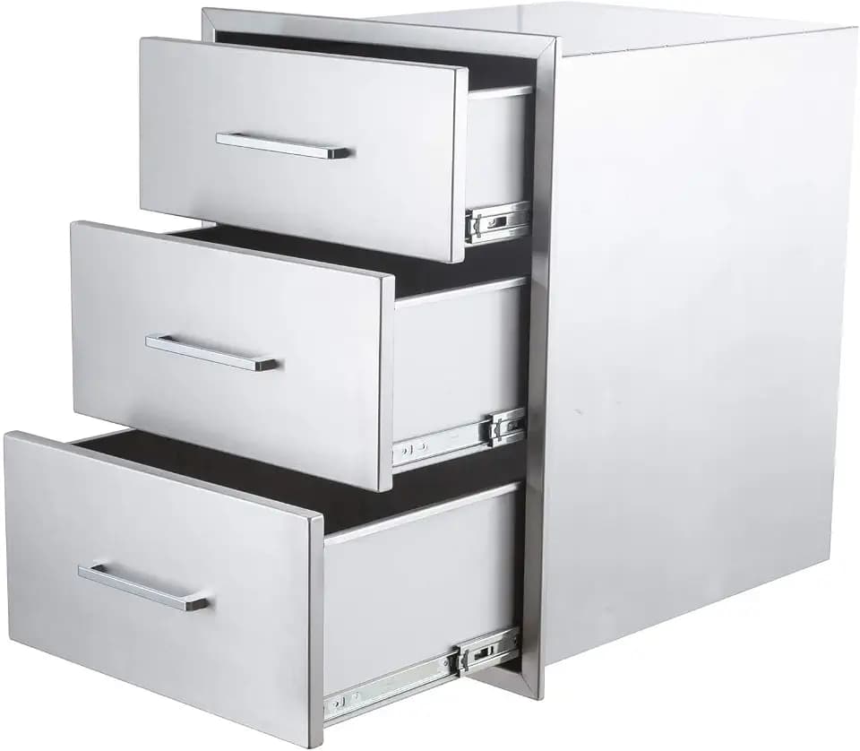 Outdoor Kitchen Drawers, 17x24 Inch Stainless Steel BBQ Drawer, Flush Mount Built-in 3-Drawer for Outdoor Kitchen Island & BBQ Islands, Silent, Fully Assembled, 17" W x 18" D x 24" H