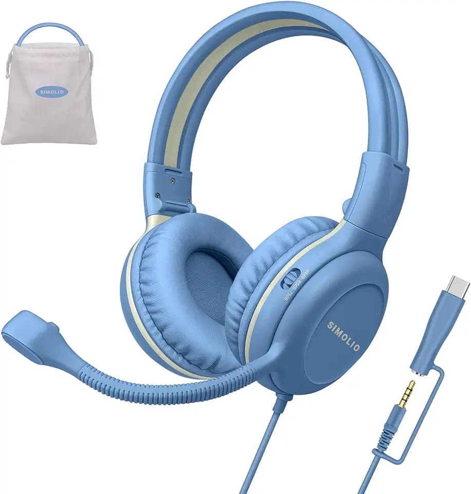 SIMOLIO-USB-C-Headphones Wired-Kids for-School w/Swivel HD Boom-Microphone