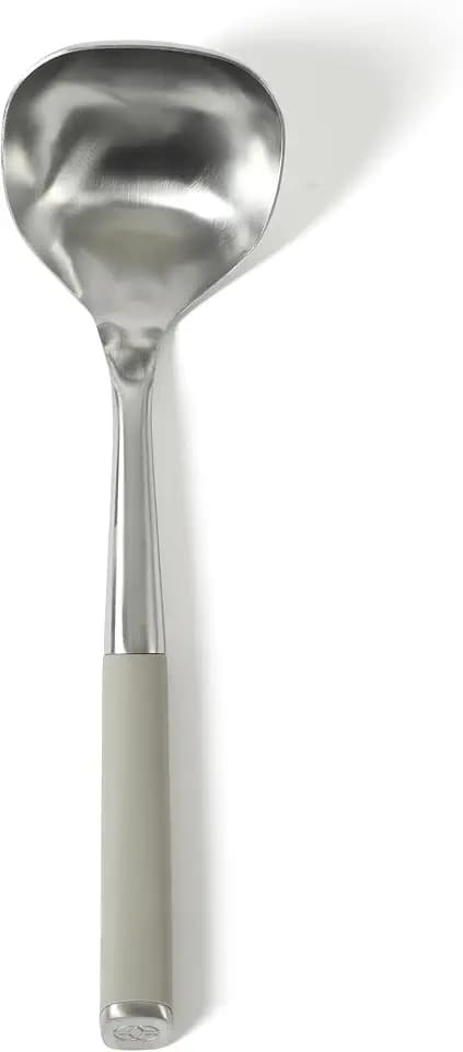 Calphalon Edge Soup Ladle, Stainless Steel Soup Ladle, Serving Ladle with Silicone Handle, Heat-Resistant Nonstick-Safe Kitchen Ladle for Soups, Sauces & Stews, Taupe