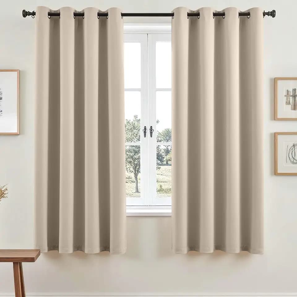 Vangao Gardinen mit Ösen Blickdicht Modern H175xB140cm 2er Set Beige | Verdunklungsvorhänge Lichtundurchlässig 175cm lang, Wohnzimmer Schlafzimmer Kinderzimmer Fenster Thermovorhang Verdunkelung