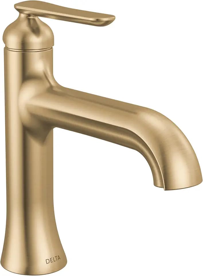 Delta Bonacci Brushed Gold Bathroom Faucet 1 Hole, Single Hole Bathroom Sink Faucet for Vanity, Metal Push-Pop Drain Assembly, Lumicoat Champagne Bronze 545-CZ-PR-DST