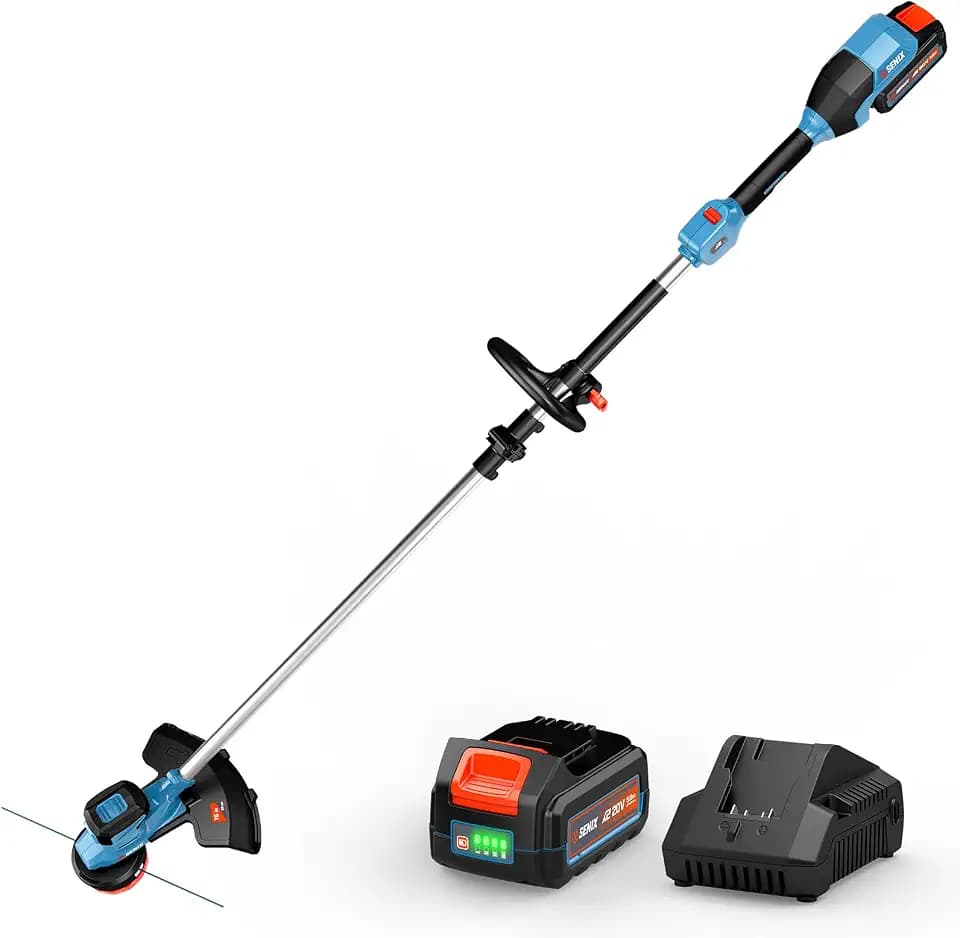 SENIX 20V 15" Weed Wacker, String Trimmer w/5.0Ah Battery & 2A Charger