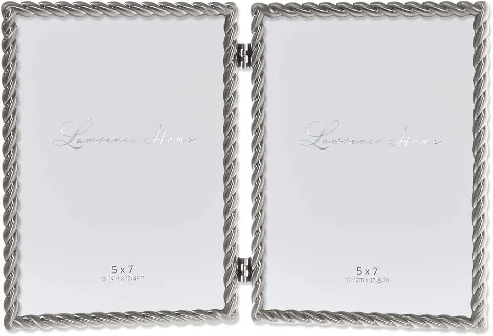 Lawrence Frames Metal Frame, Rope Design, Brushed Nickel, 5x7 Double
