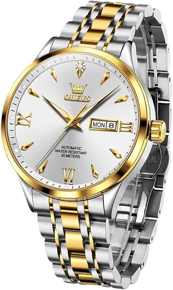 OLEVS Automatic Watches for Men Self Winding Mechanical Wristwatch Luxury Business Dress Stainless Steel Luminous Waterproof Calendar Mens Watch