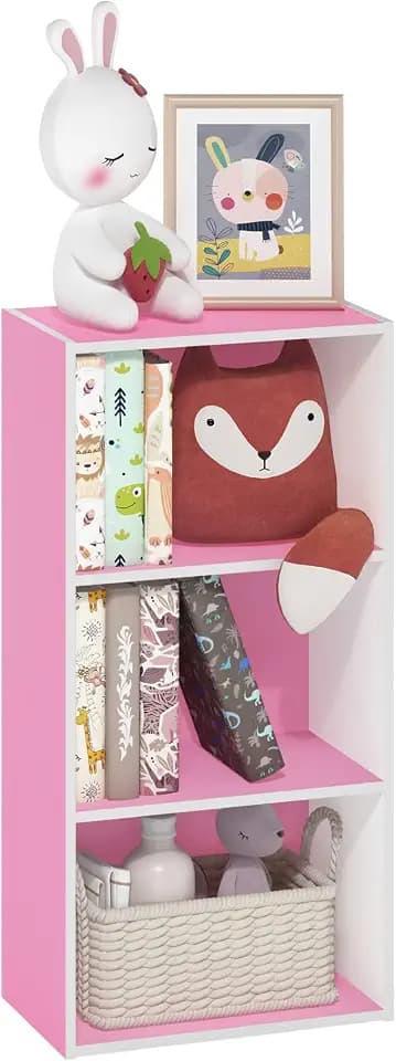 Furinno LUDER 3-Tier Book Shelf, Open Shelves Bookshelf, Pink/White