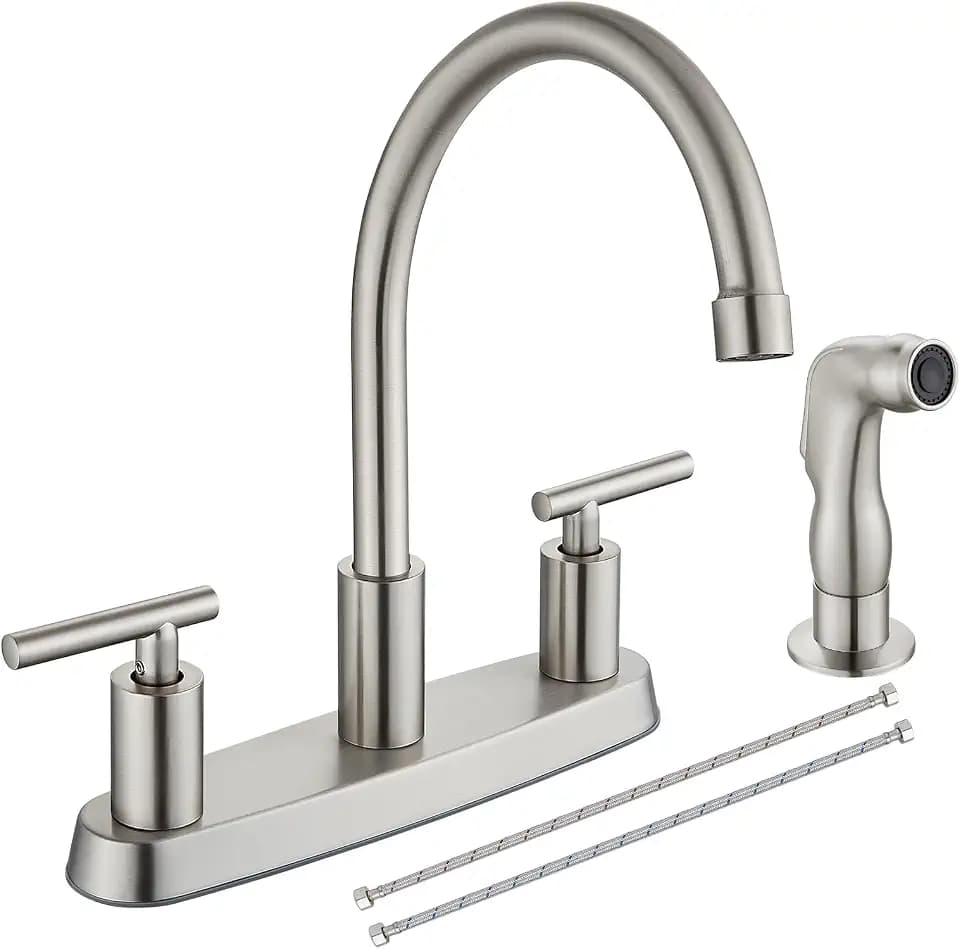 2-Handle Kitchen Faucet with Sprayer 4 Hole, Brushed Nickel