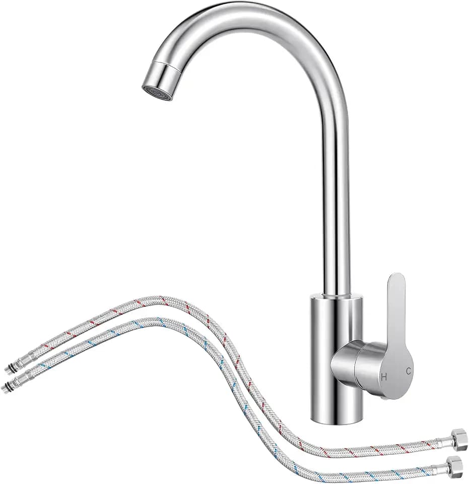 Wasserhahn Küche,Mischbatterie für Küchenspültisch mit Schläuchen,360°Drehbar Einhand Armatur Küche,Hochdruck Küchenarmatur mit G3/8 Anschlüssen
