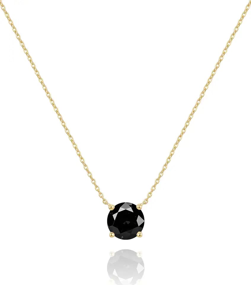 Inerney Diamond Necklace for Women, Dainty Solitaire Cubic Zirconia Pendant Necklace 1.5 Carat (7.3mm) Crystal, 14K Gold Sterling Silver Plated Birthstone Jewelry Accessory Gifts for Mom Birthday