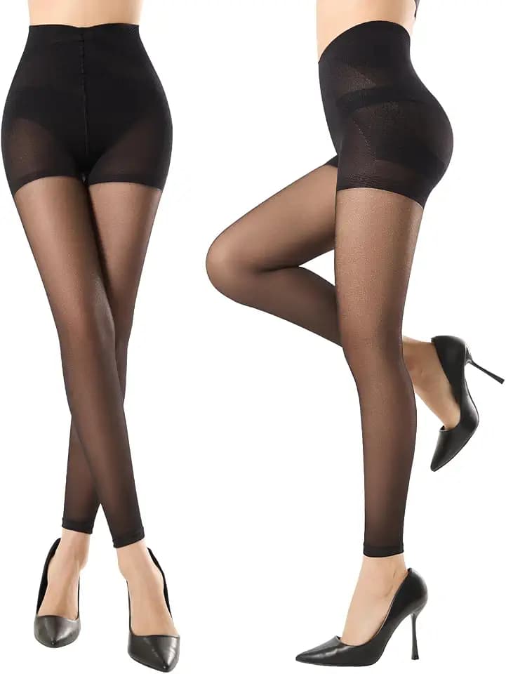 MANZI 2 Pairs Footless Sheer Tights for Women Tummy Control 30 Denier Figure-Shaping Leggings and Dance Tights