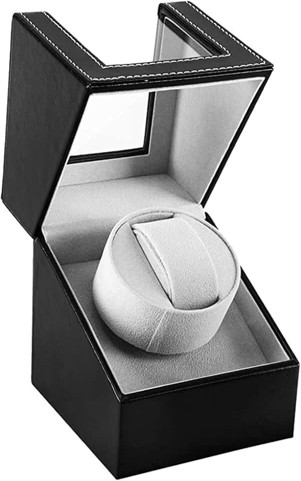 Automatische Uhrenbeweger Box,luxuriöser Single Uhrenbeweger,Uhrengehäuse mit leisem Mabuchi Motor,Batteriebetrieb oder Netzteil PU Leder