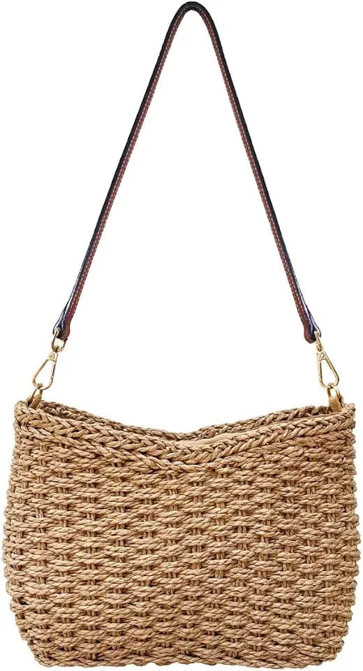 Women Small Hand Woven Straw Bag Mini Handmade Summer Beach Purse Chic Vacation Shoulder Handbag