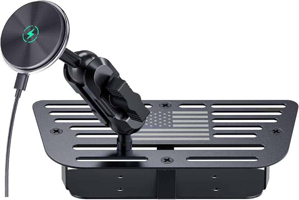 Stainless Steel Phone Mount for 2011-2017 Wrangler JK JKU Wireless Charge Magnetic&Clamp Dual Heads All-Metal Shakeproof Original America Flag Design OEM Screws Dash Mount Install
