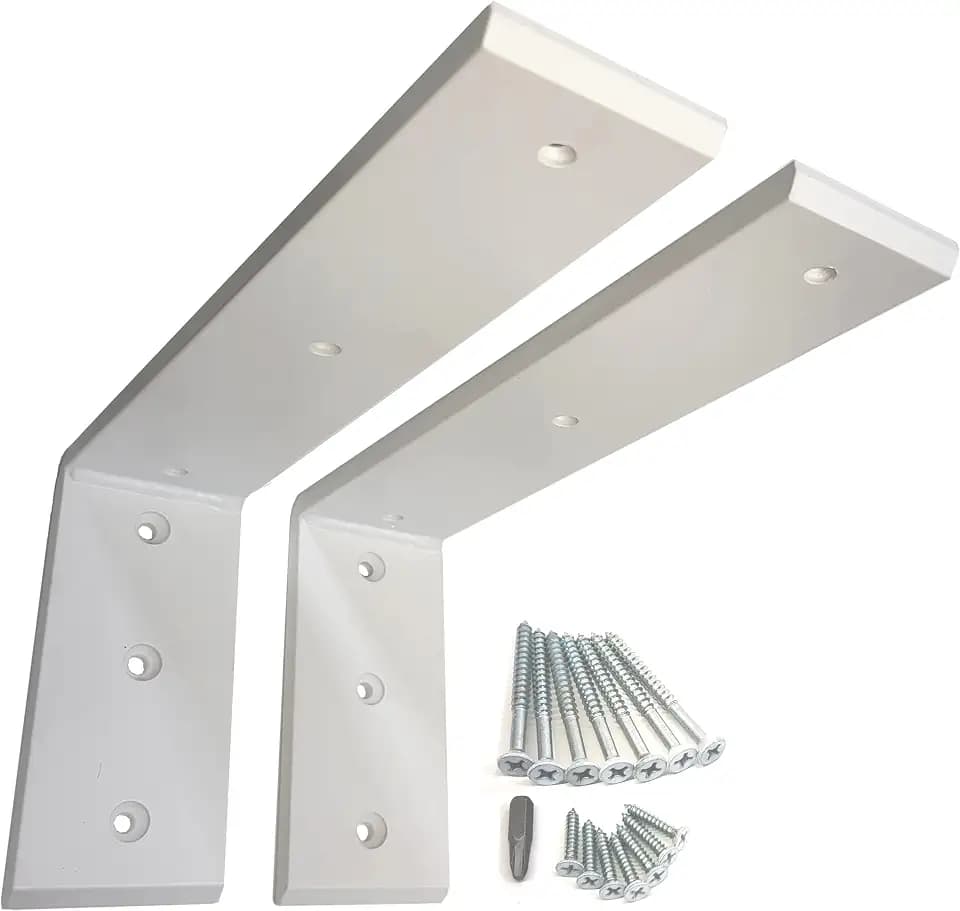 Dmax Heavy Duty L Brackets for Shelves, Countertop Brackets, Wall Shelf Bracket, Mantel Brackets | White, 10" x 6" x 2.5" | 2 Pack | 3/8" Thick Steel, Supports 300 lbs, Floating Design