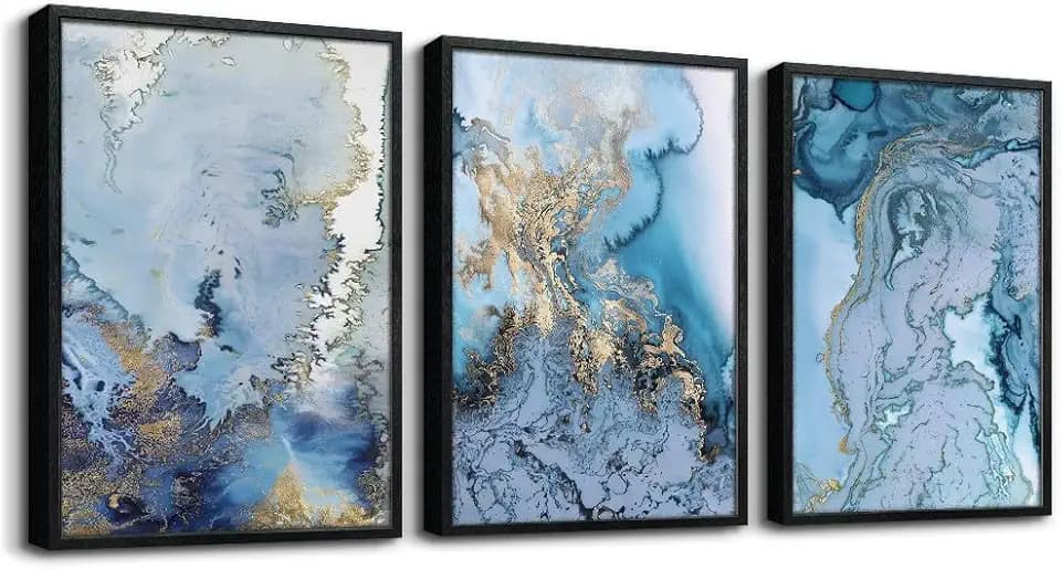 Black Framed Wall Art For Living Room Large Wall Decor For Office Bedroom Wall Decorations Minimalist Abstract Paintings blue Watercolor Wall Pictures Artwork Home Decor 3 Piece Framed Prints Art