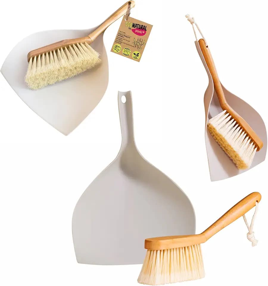 York Eco Natural Handfeger Und Schaufel Bambus Mit Gummikante Besen Und Kehrschaufel Set Kehrblech Kehrset Kehrgarnitur Putzset Handkehrset Hergestellt Zusammenkehren ‎Grau 34 x 25 x 7 cm