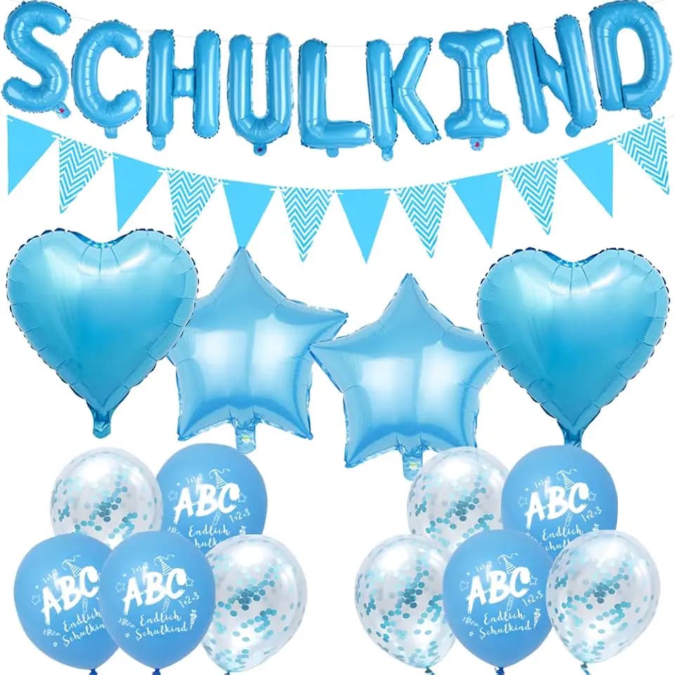 Deko einschulung Schulkind jungen 2026 Folienballons, Luftballons & Girlanden Perfekt für Schulstart-Fest & Schülerparty Deko (Blau)