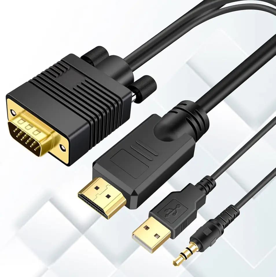 VGA (Sources) to HDMI(Display) Cable 3ft with Audio, VGA to HDMI Converter Adapter Cable Compatible Well Witch Computer/Projector/Laptop to Monitor/TV, Desktop