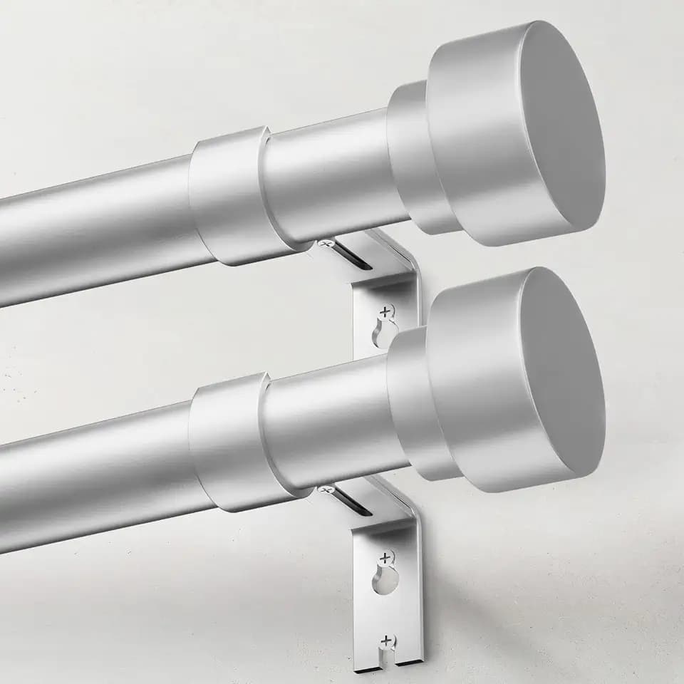 IFELS Heavy Duty Curtain Rods for Windows 66 to 120 Inch, 1 Inch Silver Curtain Rods Set of 2 Pack for Outdoor Patio, Farmhouse, Bedroom, Adjustable Easy Install Modern Drapery Rod (Silver,30-120-2p)
