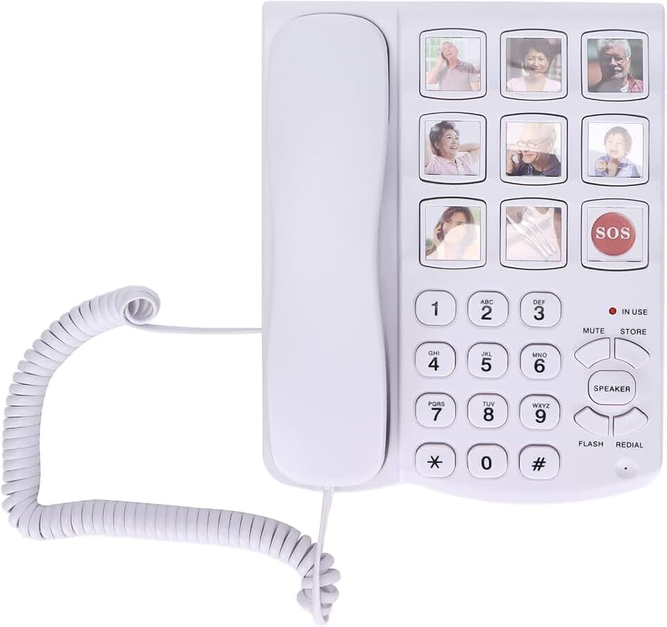 Schnurgebundenes Festnetztelefon mit Großen Tasten für Senioren, Keine Batterie Erforderlich, Vorgespeicherte Privatnummer, Austauschbare Bildtaste, SOS One Touch Kurzwahl,