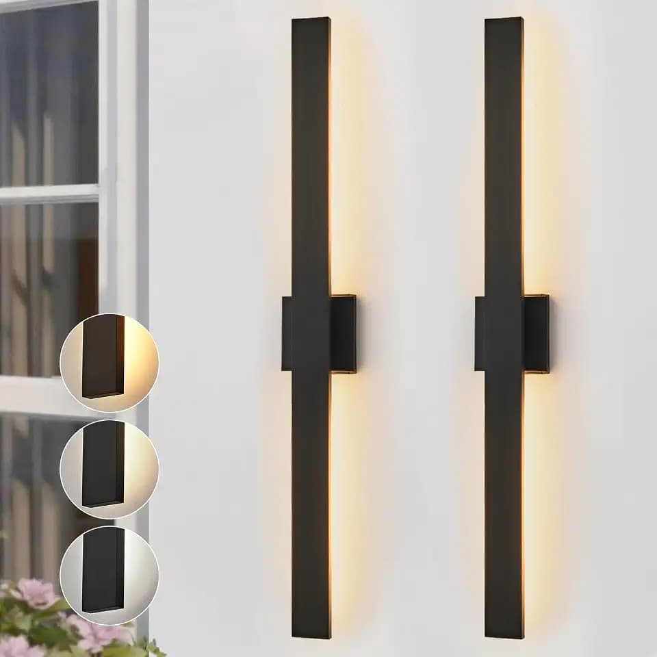 Upgraded 2-Pack 47''H Black Long Modern LED Outdoor Wall Lights 3000K 4000K 5000K Dimmable Exterior Wall Sconce Outside Light fixtures for House Garage Front Door