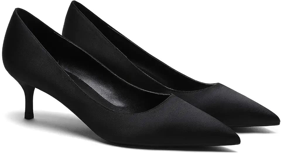 MOOMMO Kitten Heel Pumps Pointed Toe Satin Slip On 2 Inch Mid Heel Dress Shoes Classic Work Pumps for Office Ladies Wedding Bridal Party 4-13 M US