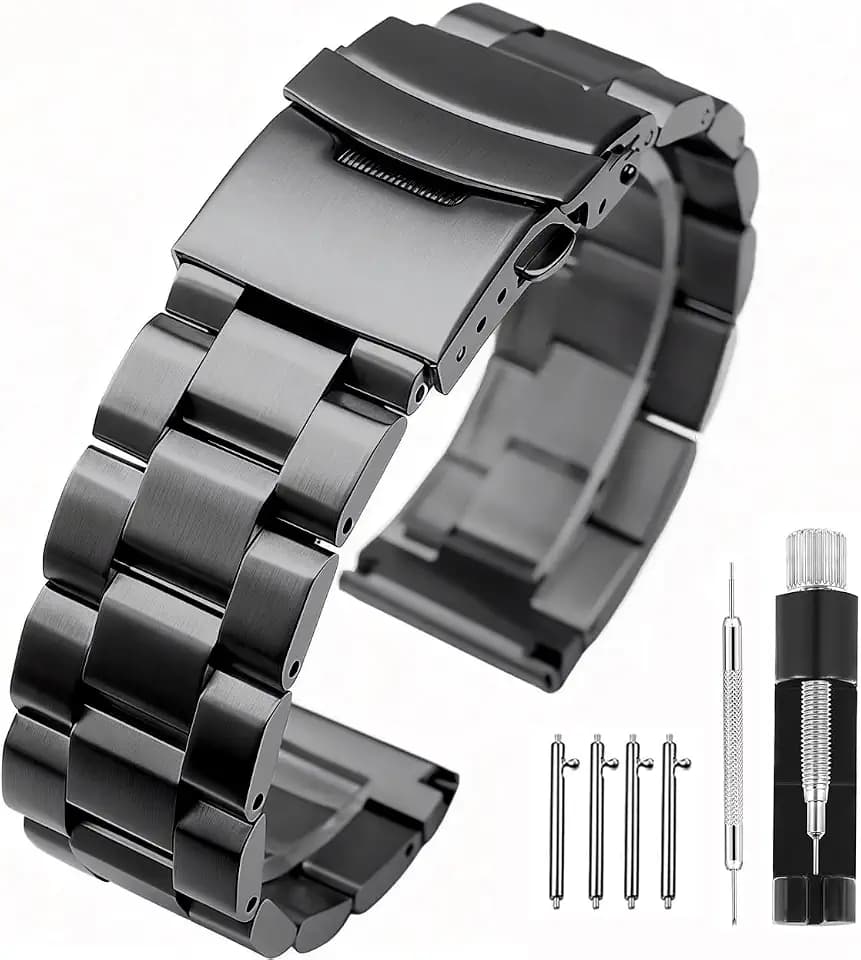 Silver/Black/Blue/Grey/Gold Stainless Steel Watch Bands, Brushed Polished Finish Watch Strap 18mm/20mm/21mm/22mm/24mm/26mm Double Buckle Bracelet