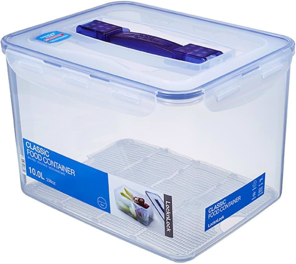LocknLock PP Classic Aufbewahrungsbox luftdicht mit Griff & Ablaufgitter| 10L | 29,5 x 23 x 20,3 cm | 100 % luft- und wasserdichter Vorratsbehälter mit Deckel | Gefrierfeste Aufbewahrungsdose