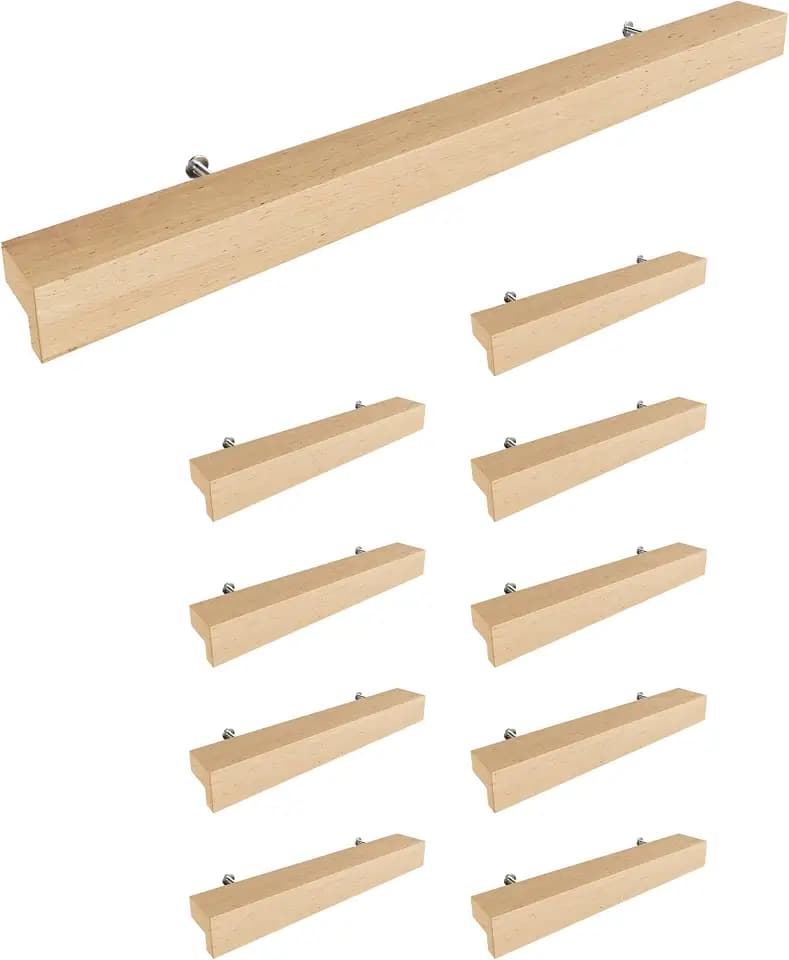 Sossai Holz Möbelgriffe aus Buche | GAH01 | Lochabstand 224mm, Länge 304mm, 10 Stück