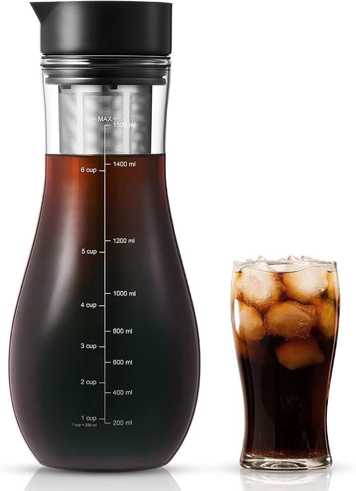 SOUL HAND 1,5L Kaffeebereiter für Cold Brew, Kaltbrüh-Kaffeemaschine mit luftdichtem Deckel Eiskaffee-Glaskrugbrauer Kaltbrühteekanne, trinkfertig Eiskaffeekrug Heißer Tee Fruchtgetränke-Brüheinheit