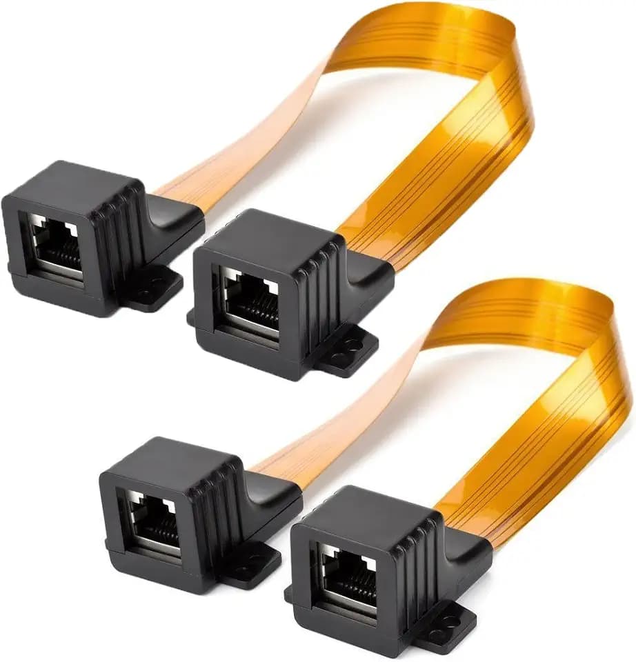 Ghost Wire Flat Ethernet Jumper Cable RJ45 Female to Female Flange for Cat5 or Cat6 Adapter Ultra-Slim Cable 11.8-inch, 2-Piece