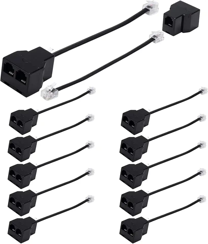 Phone Line Splitter,Telephone Splitter,with RJ11 6P4C Plugs,Suitable for Telephone,Fax Machine (Black /12 Pack)