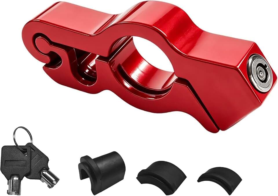 Motorcycle Lock, CNC Heavy Duty Throttle & Brake Handlebar Lock with Keys, Anti Theft Brake Lever Security Locks for Dirt Bikes Scooters ATVs, Motorcycle Accessories (Red)