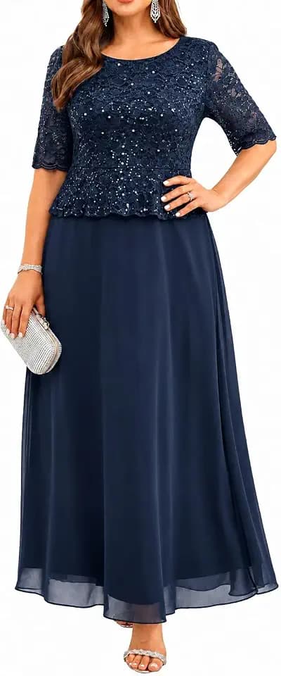 Plus Size Formal Dress - Sequin Lace Mother of The Bride Maxi Dress Women