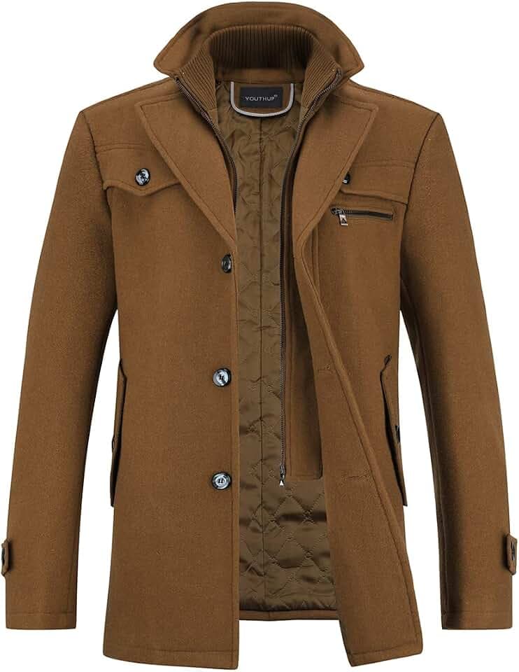 YOUTHUP Herren Wollmantel Dick Winter Regular Fit Kurzmantel Übergang