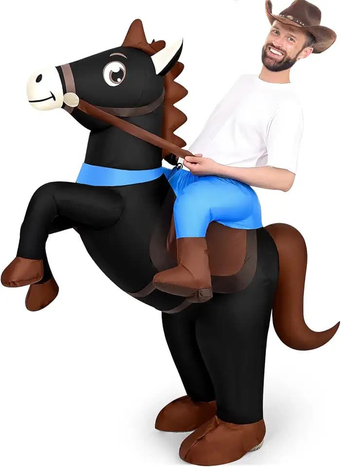 Qtencas Inflatable Horse Costume for Adults, Blow up Horse Costume for Men Women Cosplay Party,Cowboy Halloween Horse Costume