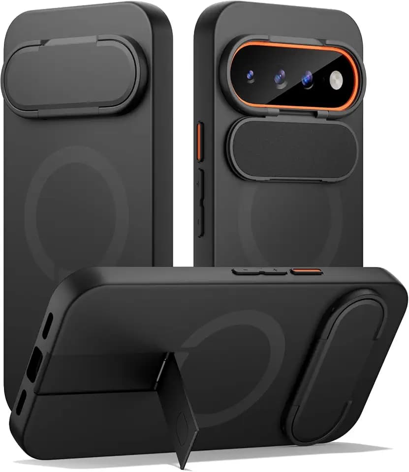 SURITCH Magnetisch Hülle Kompatibel mit Google Pixel 11 Pro XL Handyhülle mit Metall Ständer & Kameraschutz Stoßfest Schutzhülle Kratzfest Case für Pixel 11 Pro XL (Schwarz)