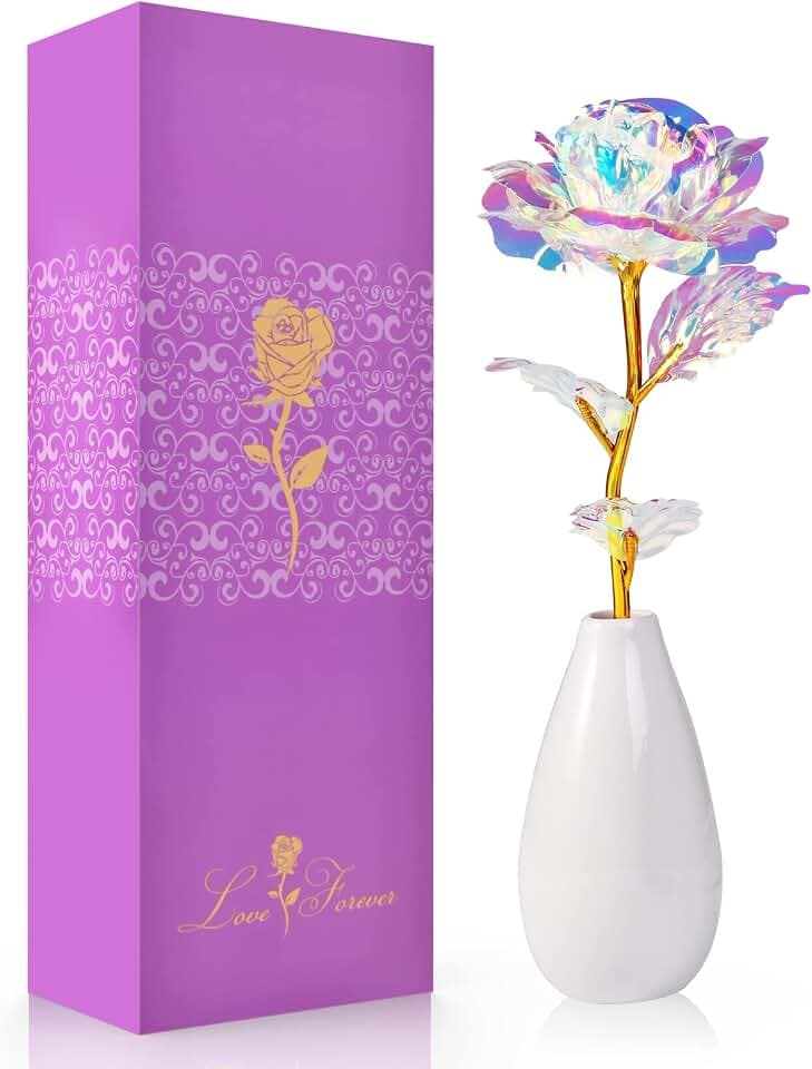 Muttertagsgeschenk,Galaxy Rose Blume mit Vase, Muttertagsgeschenke für Mama