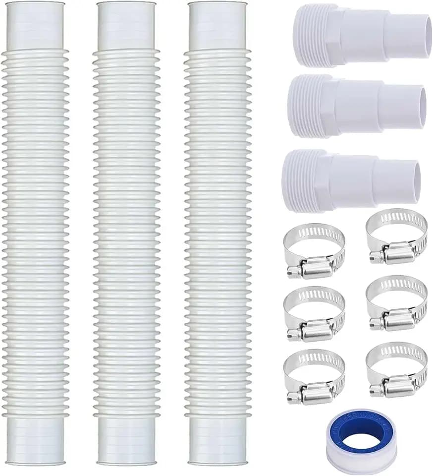 1.5" Short Pool Sand Filter Pump Hoses with Pool Hose Adapters, Pake of 3