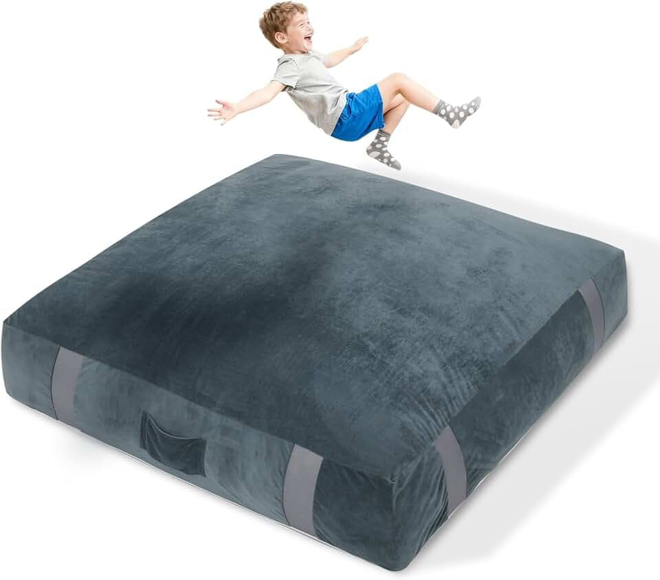 Crash Sensory Pad, 5‘x5‘, 4'x3' Pads for Kids Sensory with Extra 5cm EPE Mat for Enhanced Safety, Soft Foam Blocks with Washable Cover, Crash Mat for Autistic Children, Toddlers, Gymnastics & Therapy