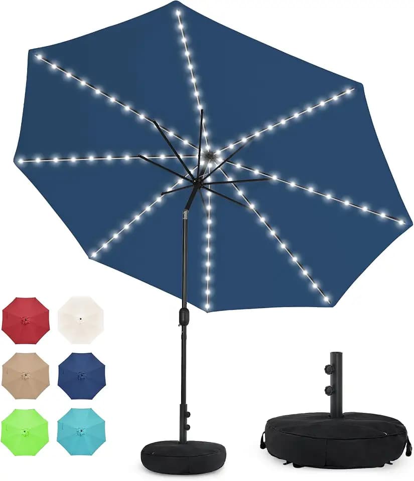 Sundale Outdoor 88 LED 10 FT Solar Patio Umbrella with Base, Navy