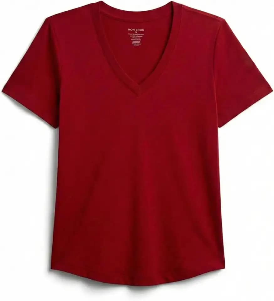 MON CHOU Women’s Premium Organic Pima Cotton V-Neck T-Shirt – Soft, Sustainable, Short Sleeve Relaxed Fit Everyday Tee